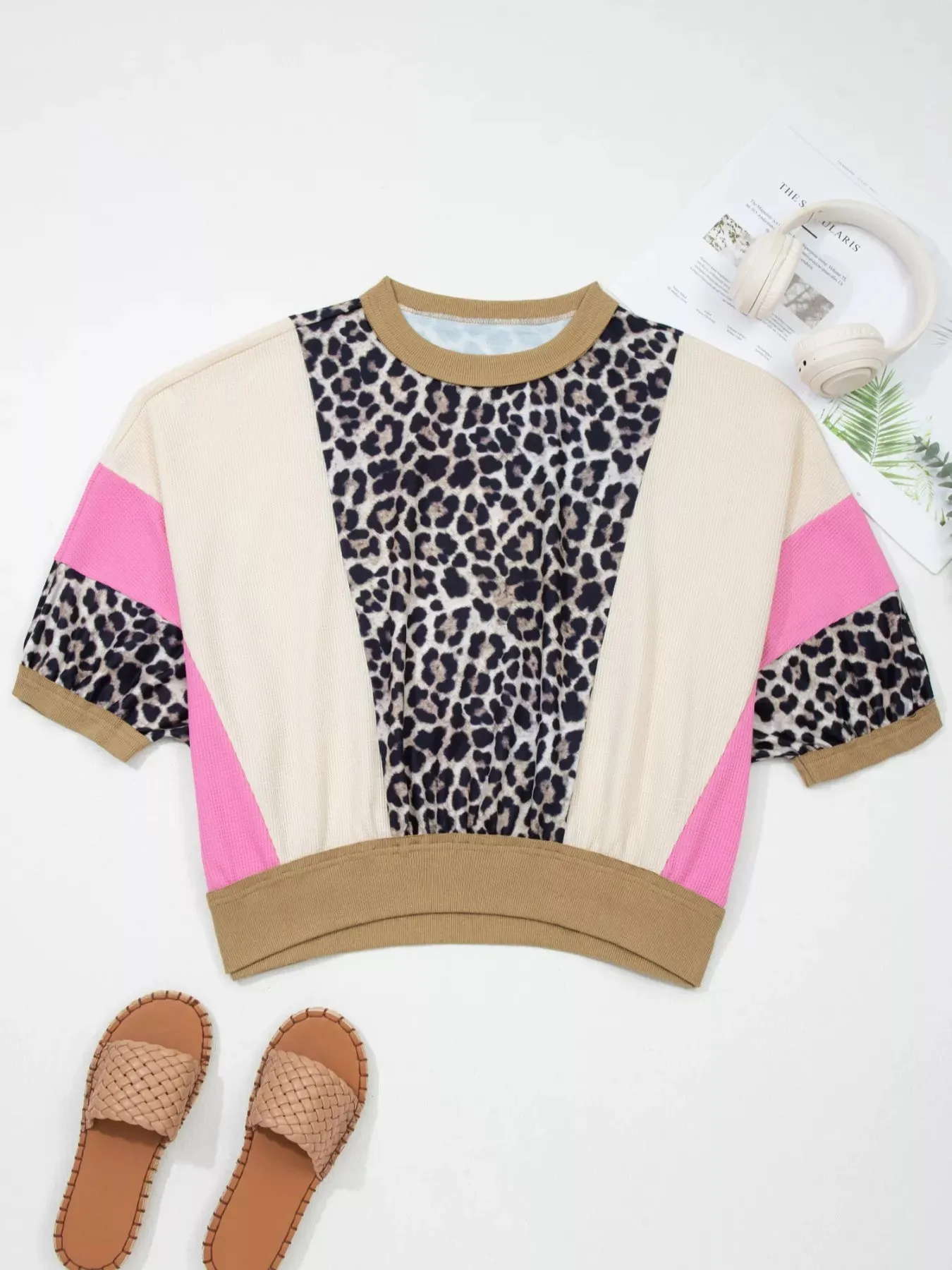 Leopard Print Color Block Round Neck Top sold by Charming Charlie product image thumbnail 3