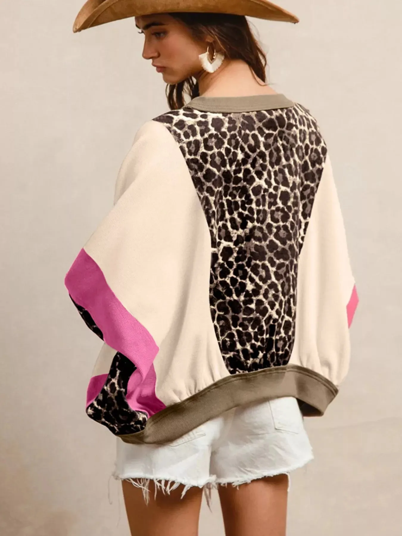 Leopard Print Color Block Round Neck Top sold by Charming Charlie product image thumbnail 2