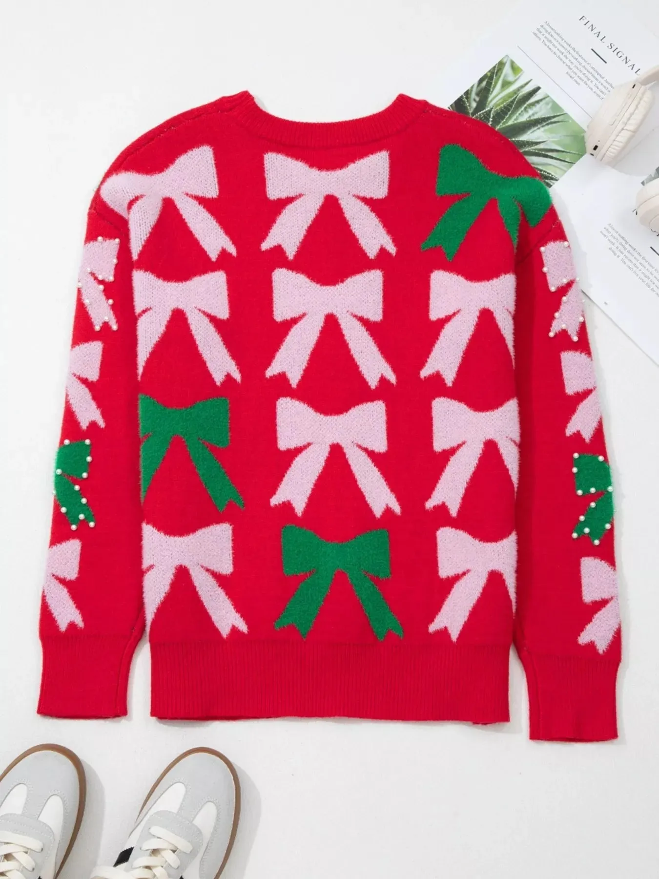 Bow Pearl Embellished Christmas Holiday Sweater sold by Charming Charlie product image thumbnail 5