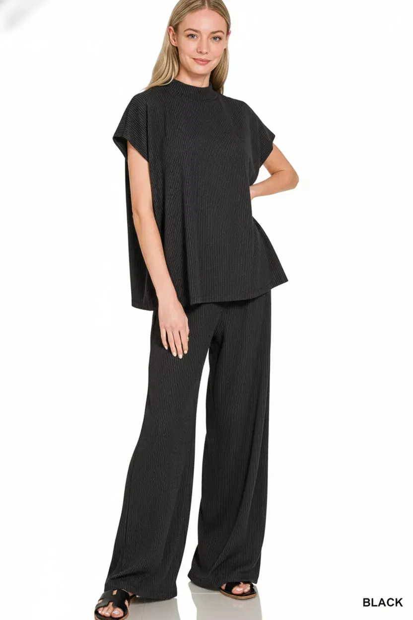 Zenana Raised Rib Short Sleeve Tee & Pants Set sold by Charming Charlie product image thumbnail 2