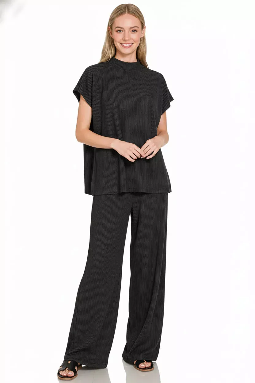 Zenana Raised Rib Short Sleeve Tee & Pants Set sold by Charming Charlie product image thumbnail 3