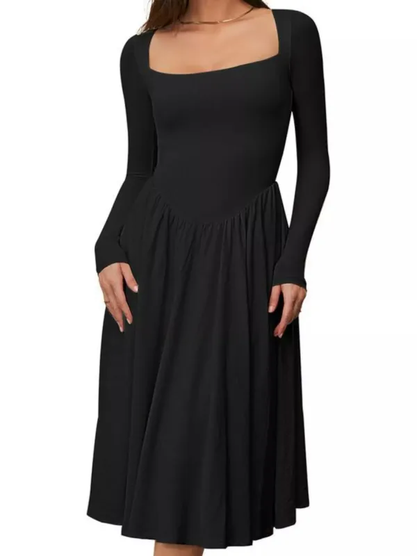 Square Neck Long Sleeve Midi Dress made by Trendsi