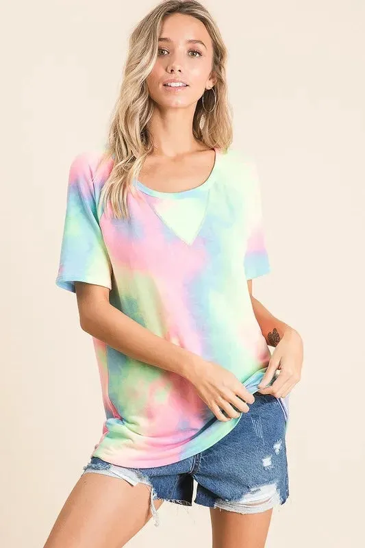 BiBi Tie Dye French Terry Print Top sold by Charming Charlie