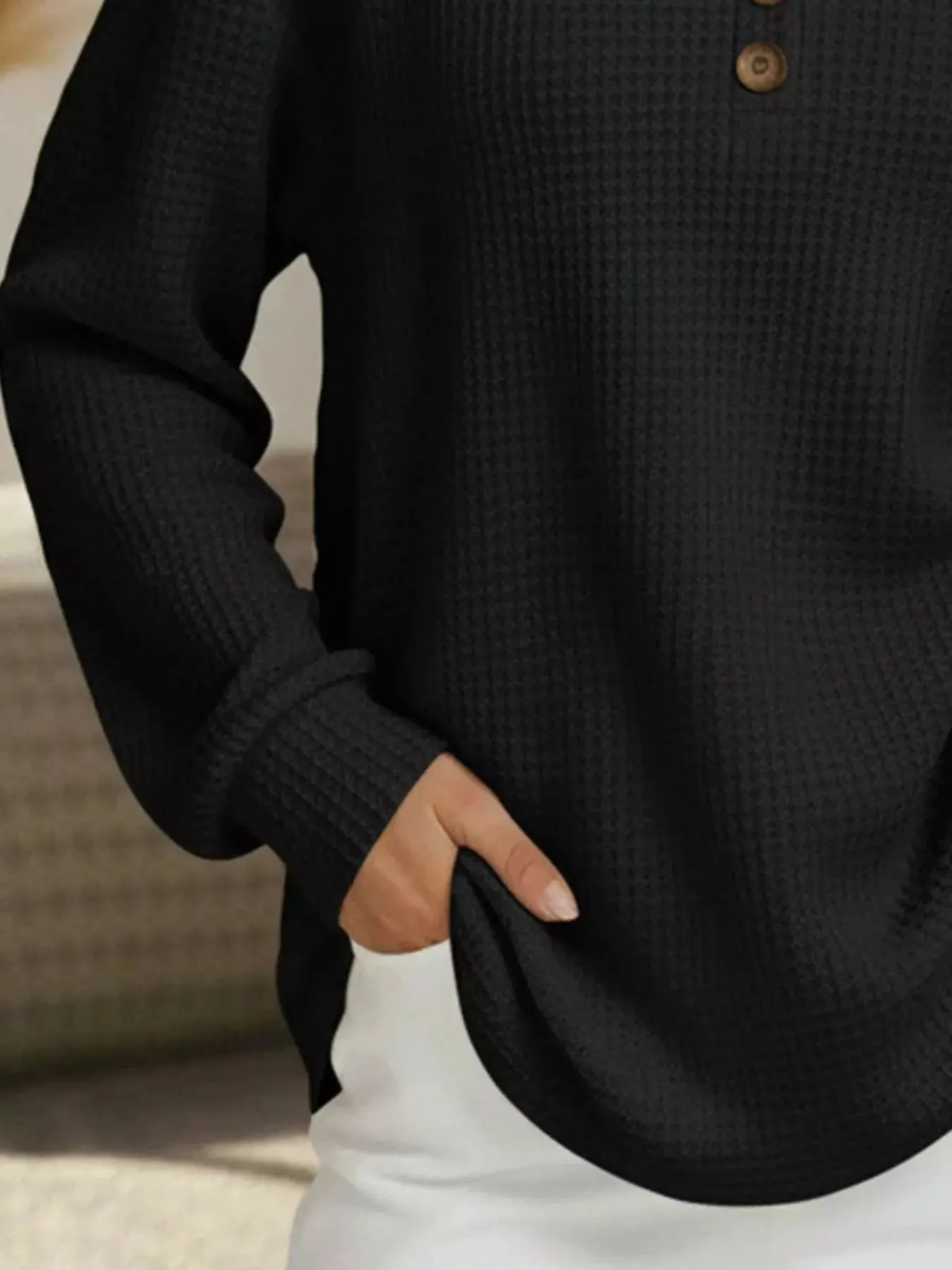 Full Size Waffle Knit V-Neck T-Shirt Plus Size sold by Charming Charlie product image thumbnail 5