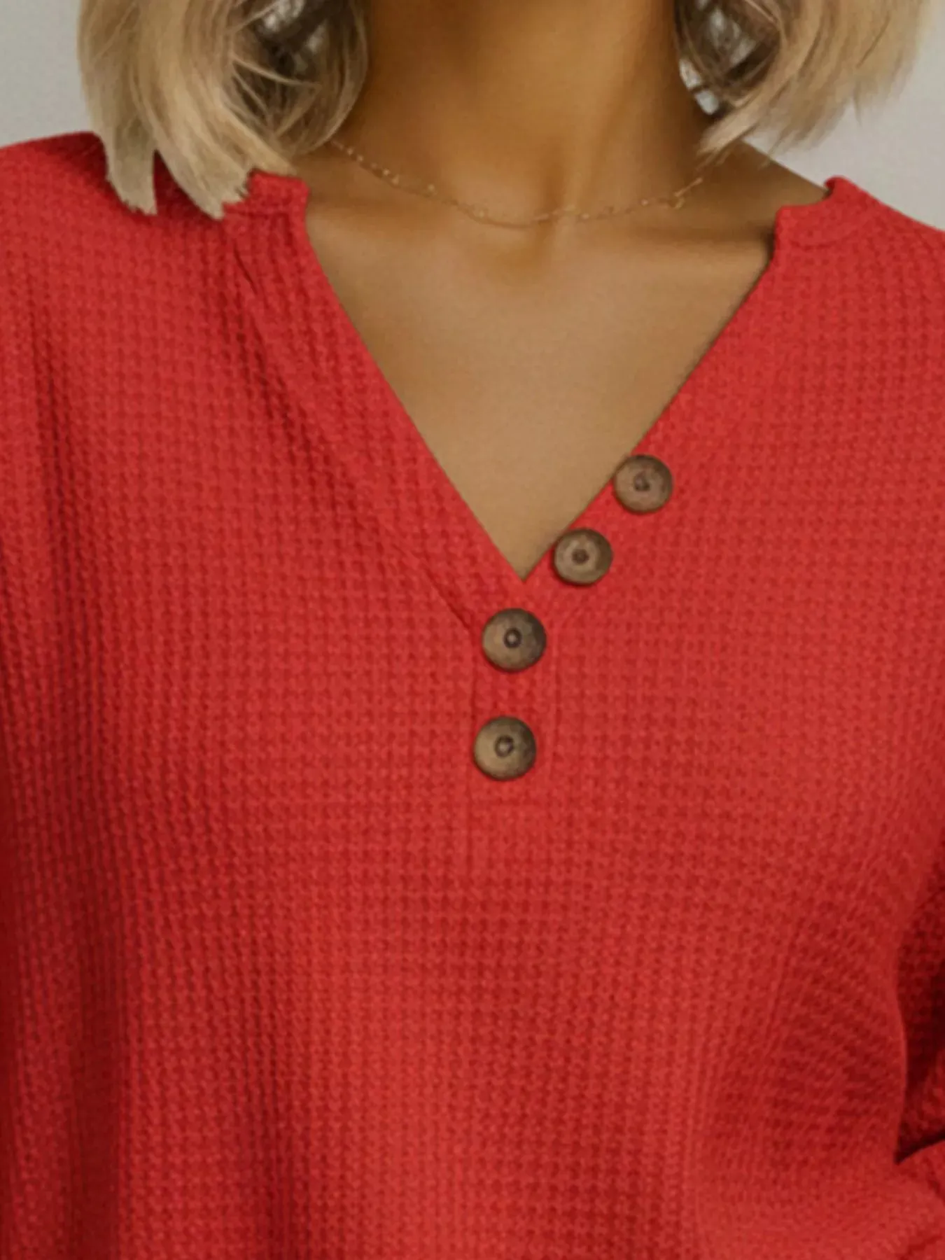 Full Size Waffle Knit V-Neck T-Shirt Plus Size sold by Charming Charlie product image thumbnail 2