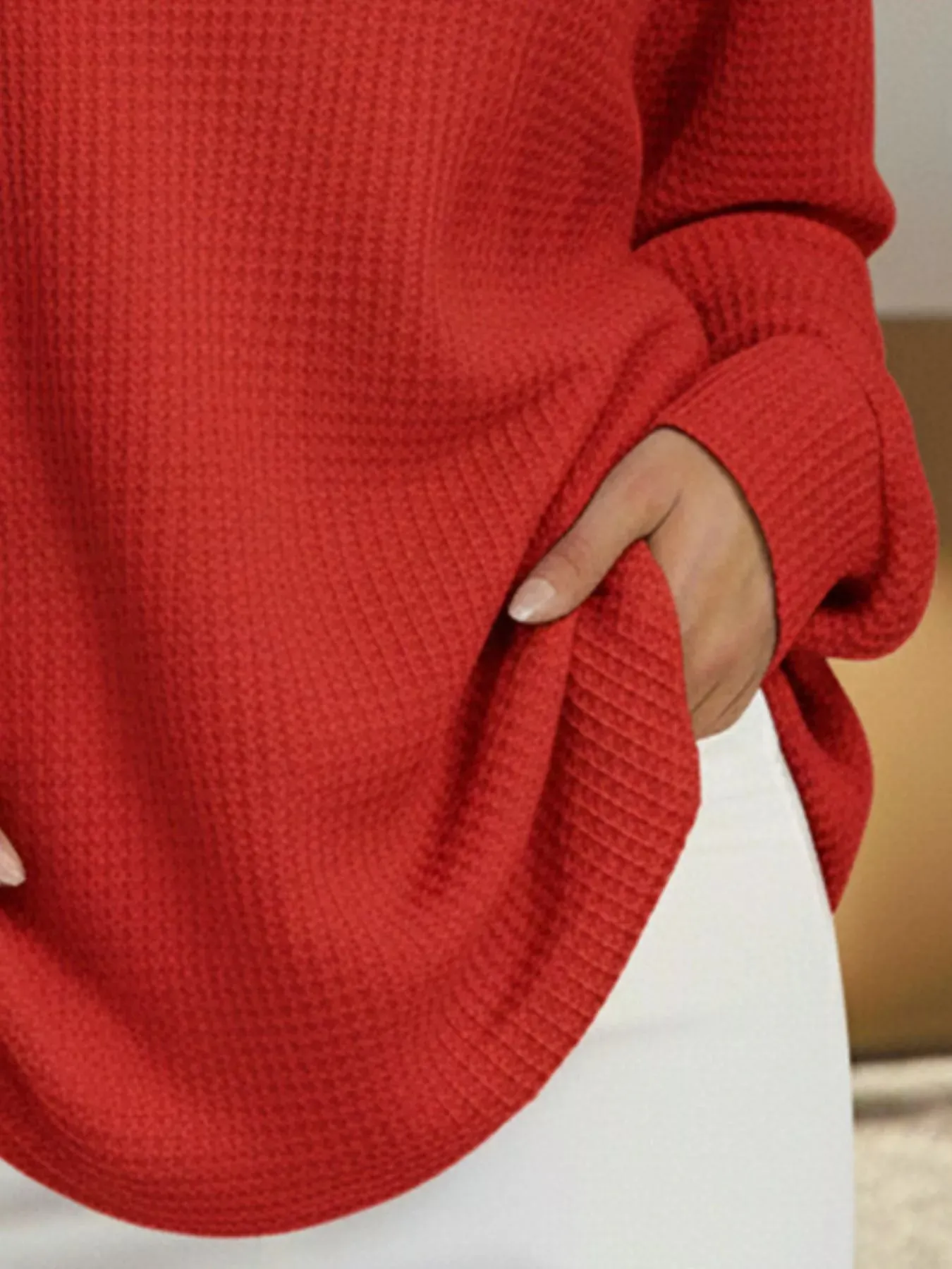 Full Size Waffle Knit V-Neck T-Shirt Plus Size sold by Charming Charlie product image thumbnail 3