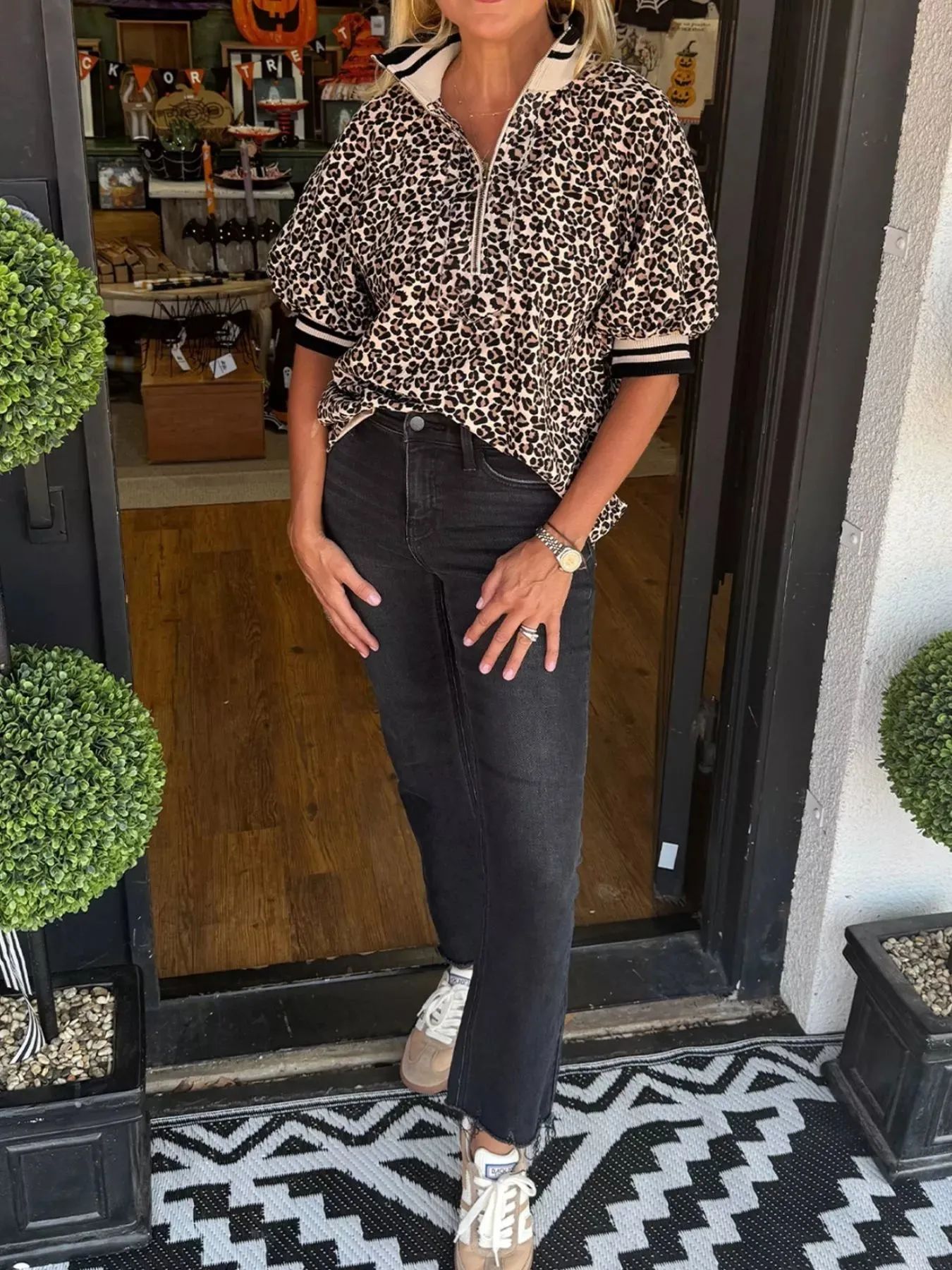 Half Zip Half Sleeve Blouse sold by Charming Charlie product image thumbnail 3