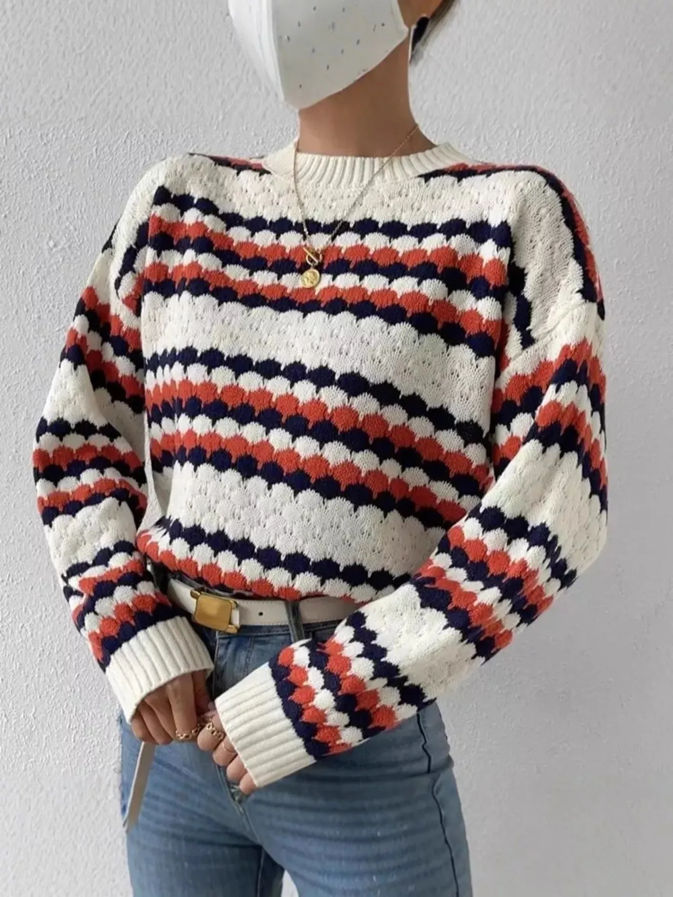 Striped Pattern Round Neck Sweater sold by Charming Charlie