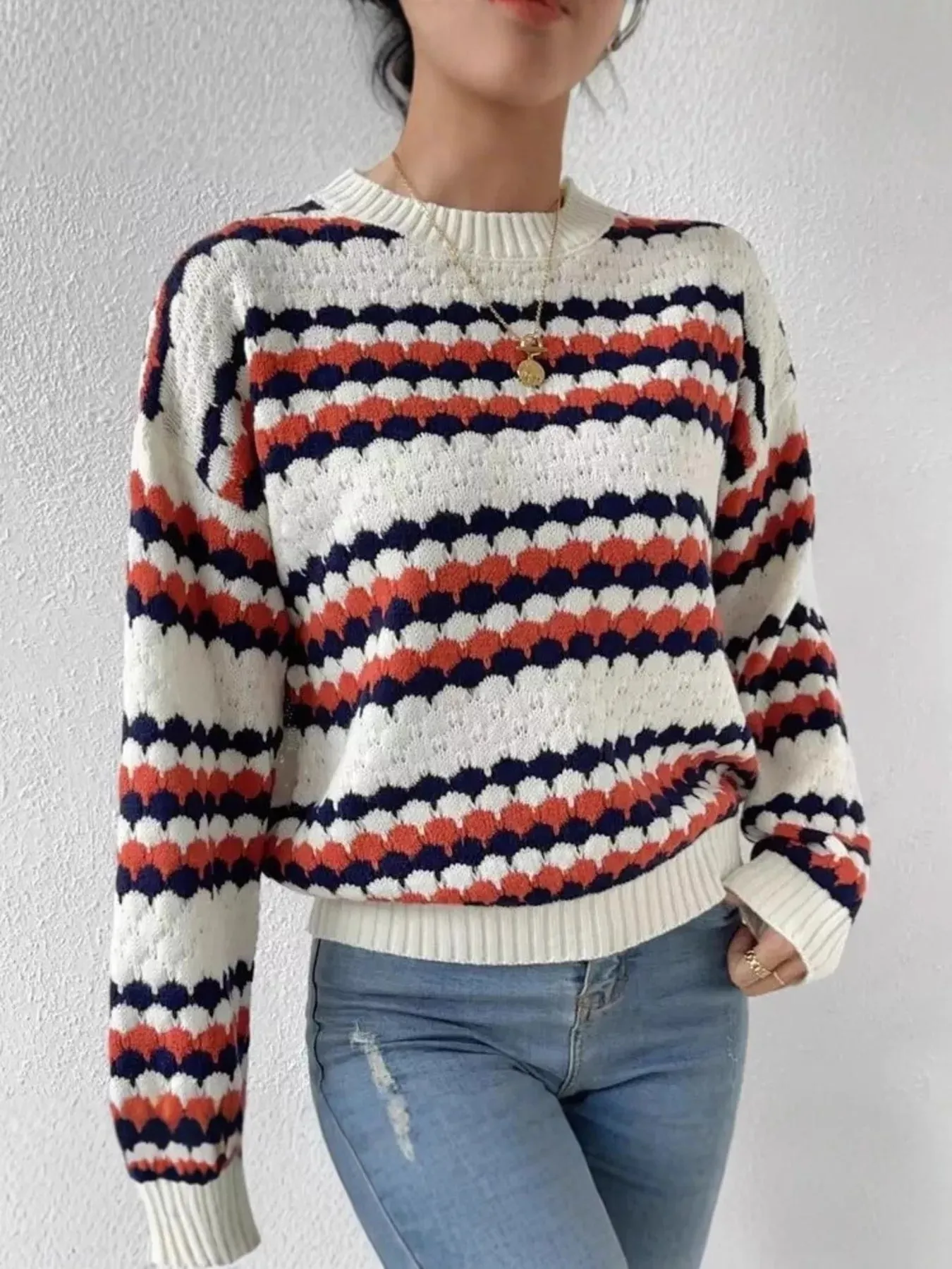 Striped Pattern Round Neck Sweater sold by Charming Charlie product image thumbnail 2