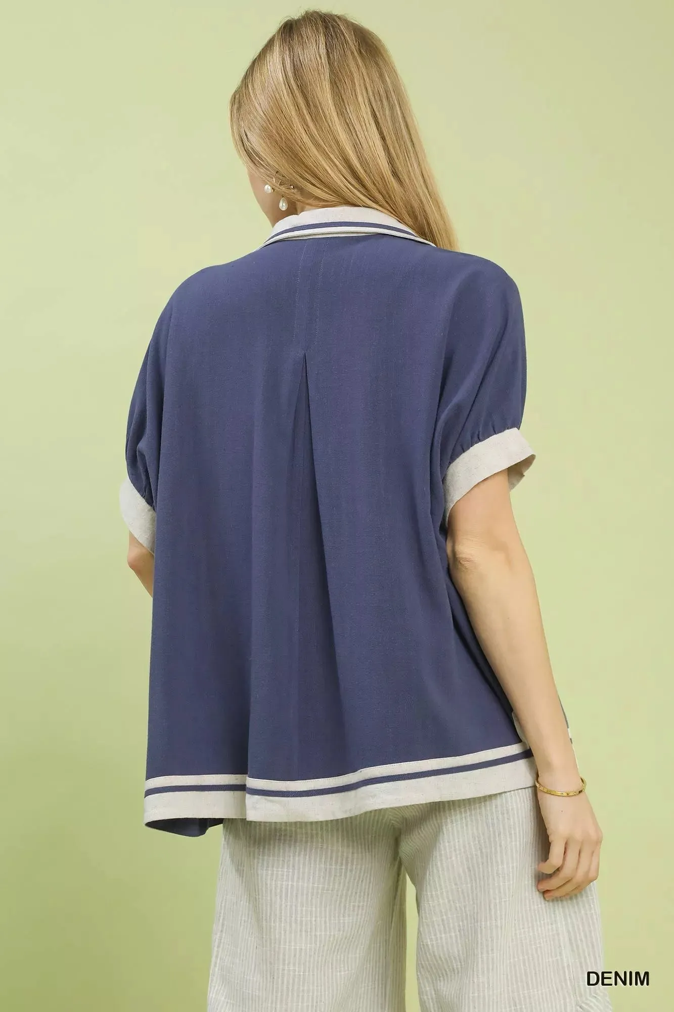 Umgee Linen Button Front Top with Contrast Piping sold by Charming Charlie product image thumbnail 5