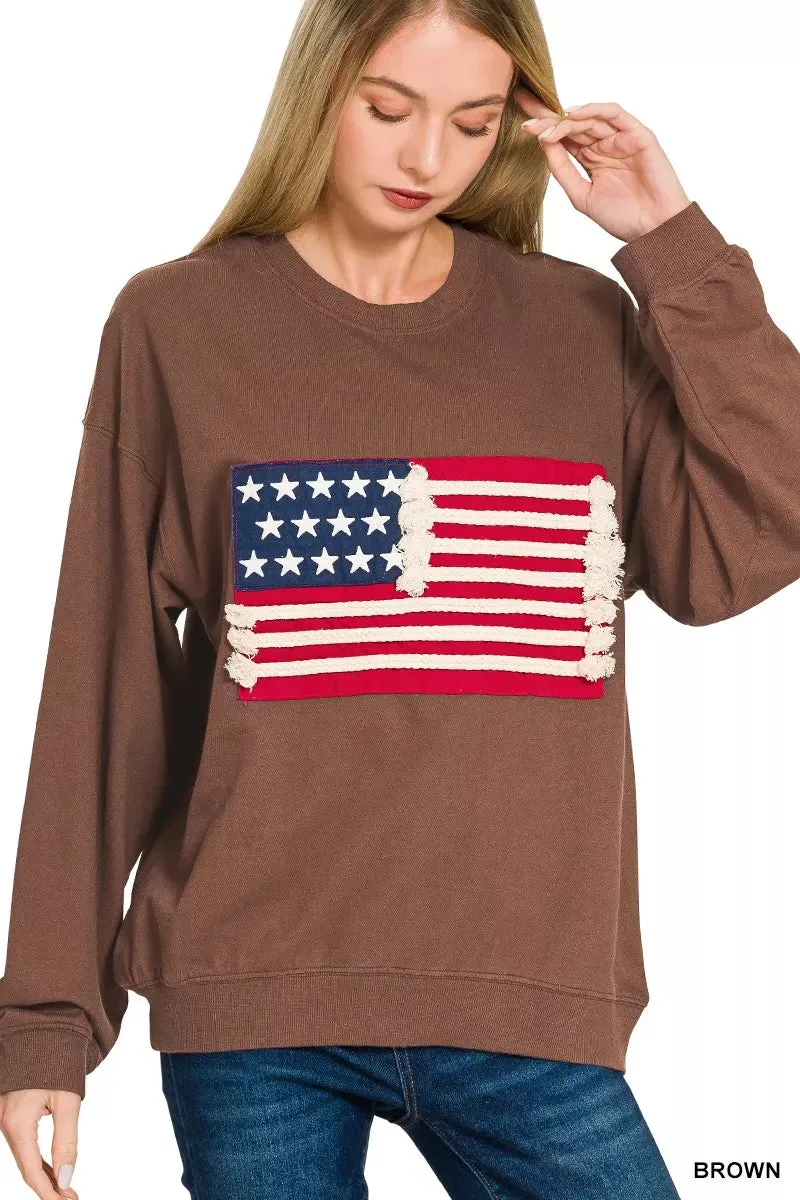 Zenana French Terry American Flag Pullover sold by Charming Charlie