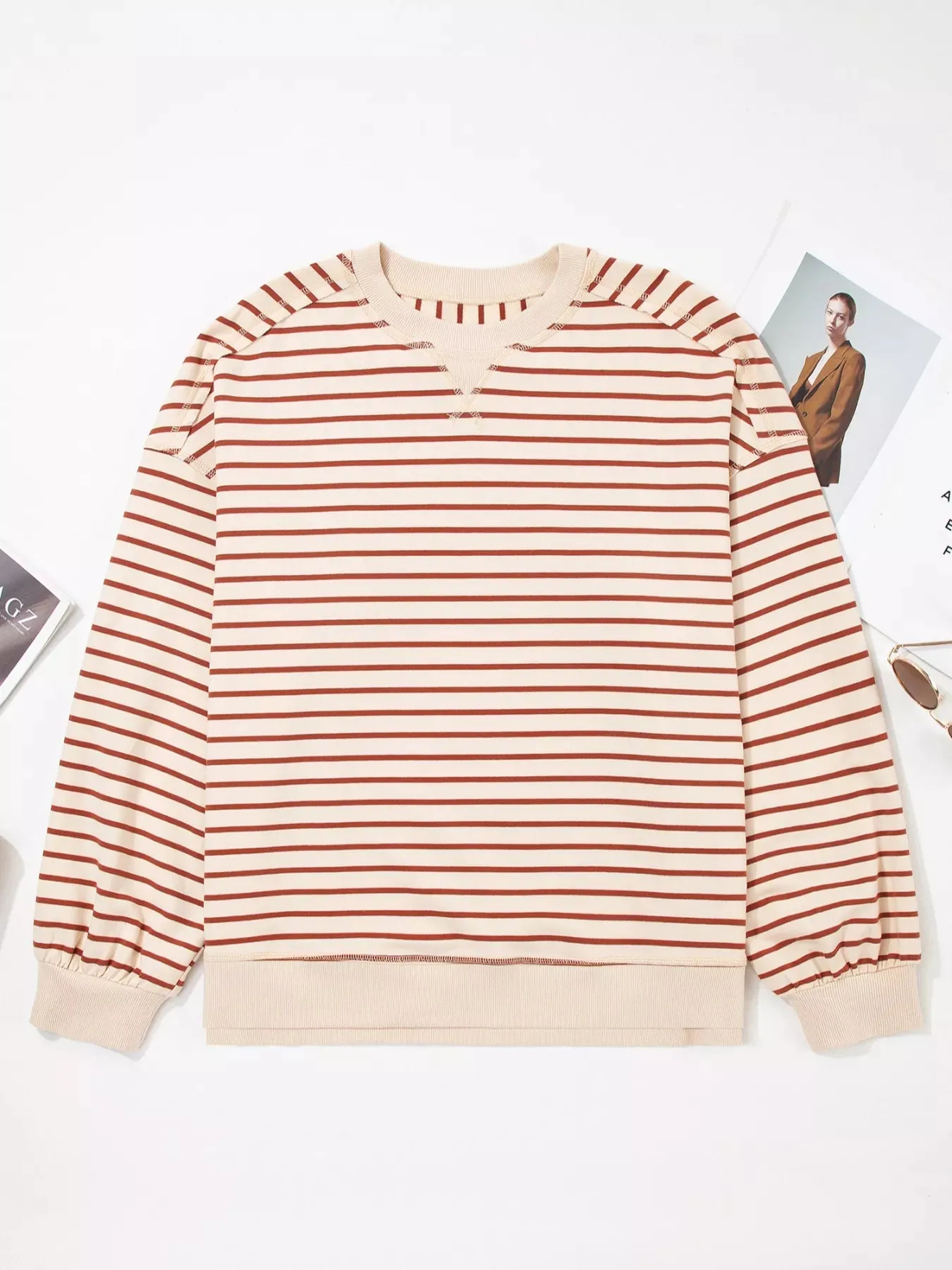 Striped Crew Neck Casual Sweatshirt sold by Charming Charlie product image thumbnail 4