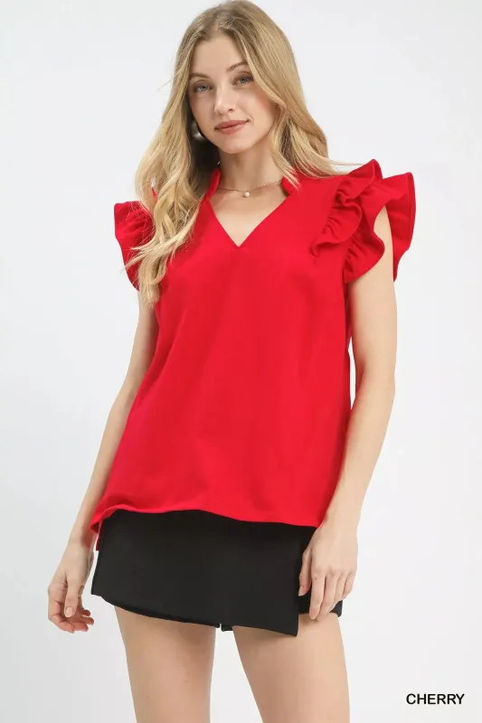 Umgee Ruffle Sleeve V-Neck Top sold by Charming Charlie