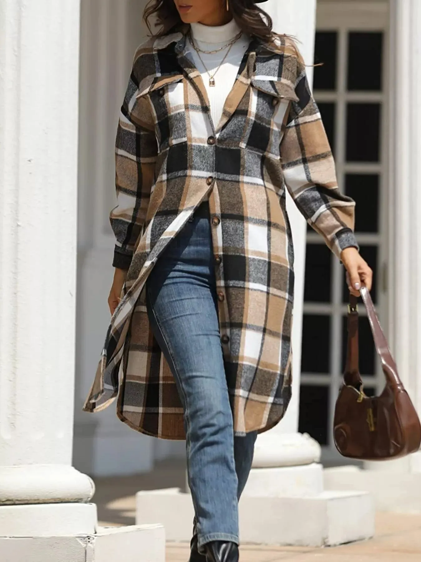 Longline Plaid Button-Up Coat sold by Charming Charlie product image thumbnail 4