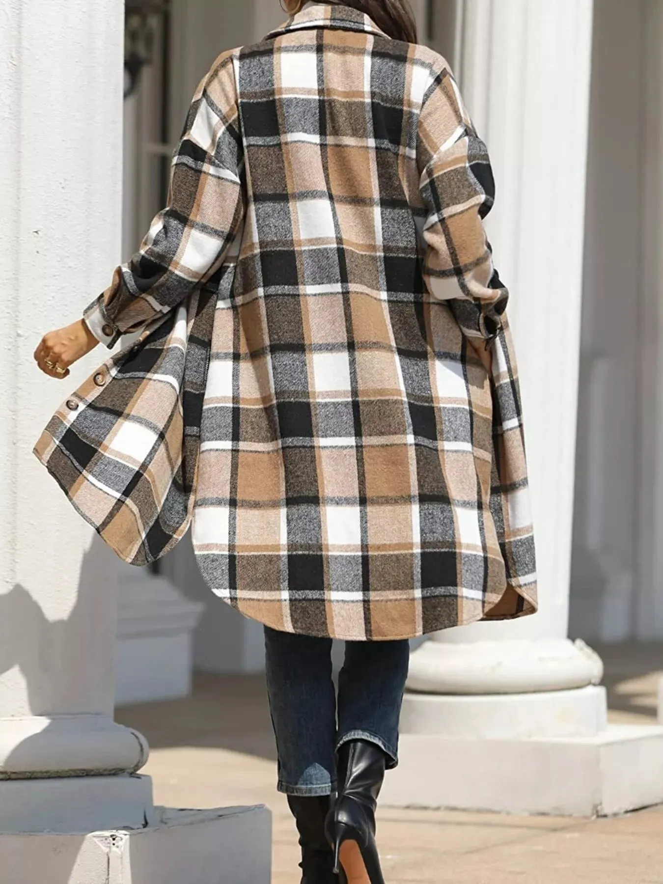 Longline Plaid Button-Up Coat sold by Charming Charlie product image thumbnail 5