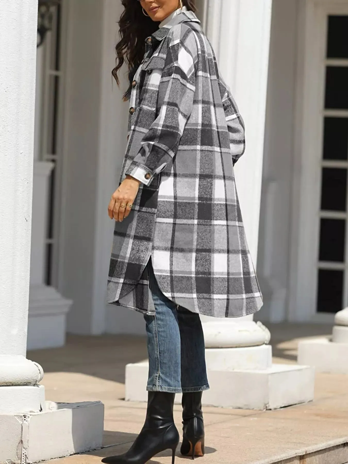 Longline Plaid Button-Up Coat sold by Charming Charlie product image thumbnail 2