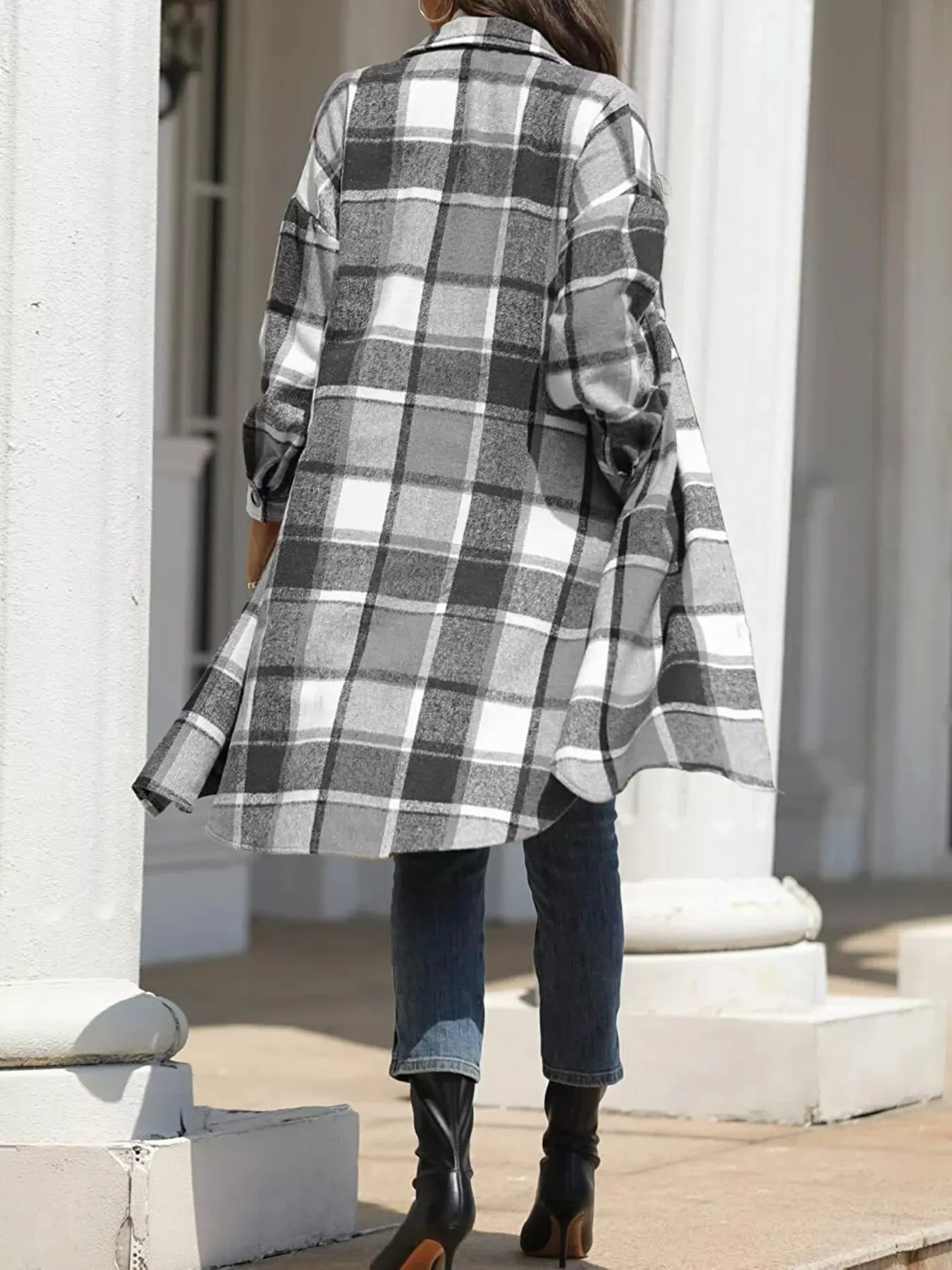 Longline Plaid Button-Up Coat sold by Charming Charlie product image thumbnail 3