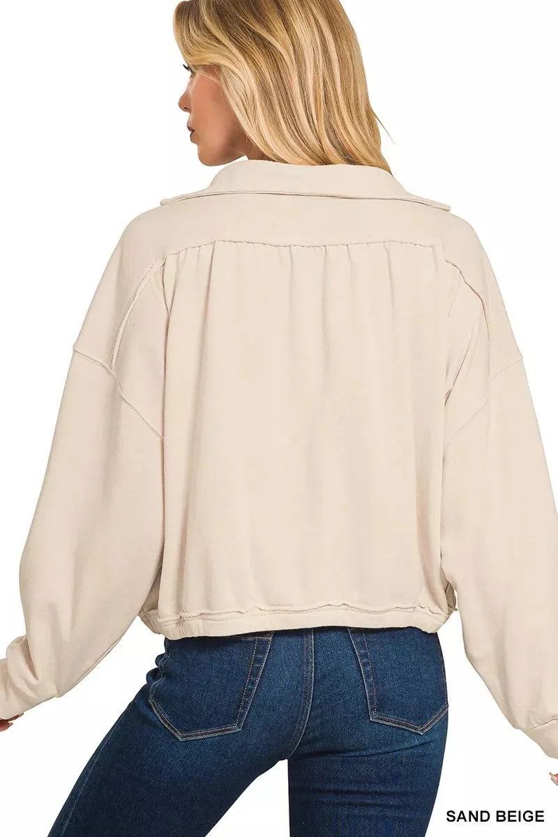 Zenana French Terry Collared Exposed Seam Sweatshirt sold by Charming Charlie product image thumbnail 2