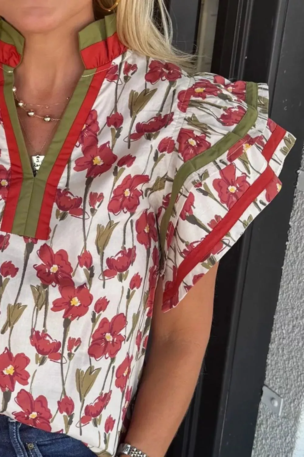 Floral Print Ruffle Sleeve Blouse sold by Charming Charlie product image thumbnail 2