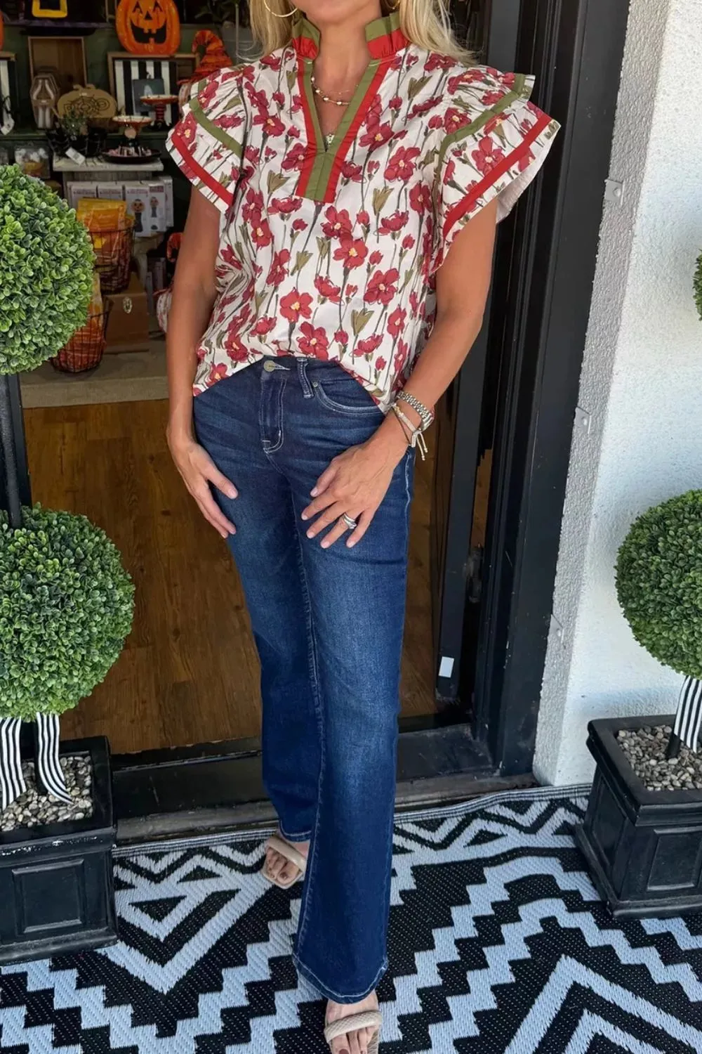 Floral Print Ruffle Sleeve Blouse sold by Charming Charlie product image thumbnail 3