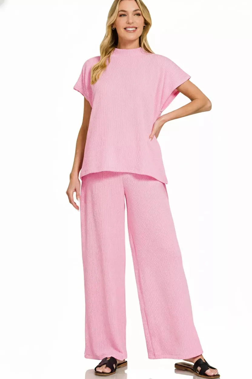 Zenana Raised Rib Short Sleeve Tee & Pants Set sold by Charming Charlie product image thumbnail 3