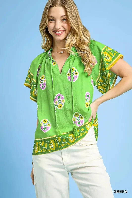 Umgee Boho Bloom Border Top sold by Charming Charlie