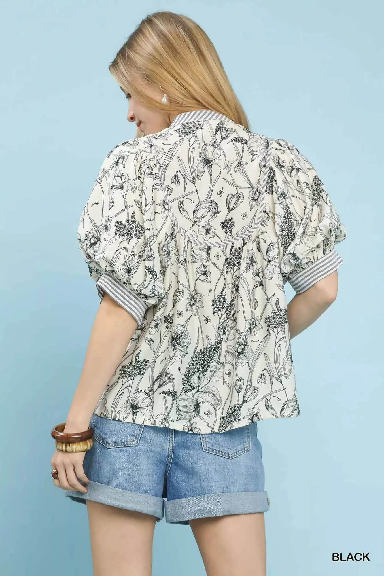 Umgee Mixed Print Puff Sleeve Split Neck Top sold by Charming Charlie product image thumbnail 4