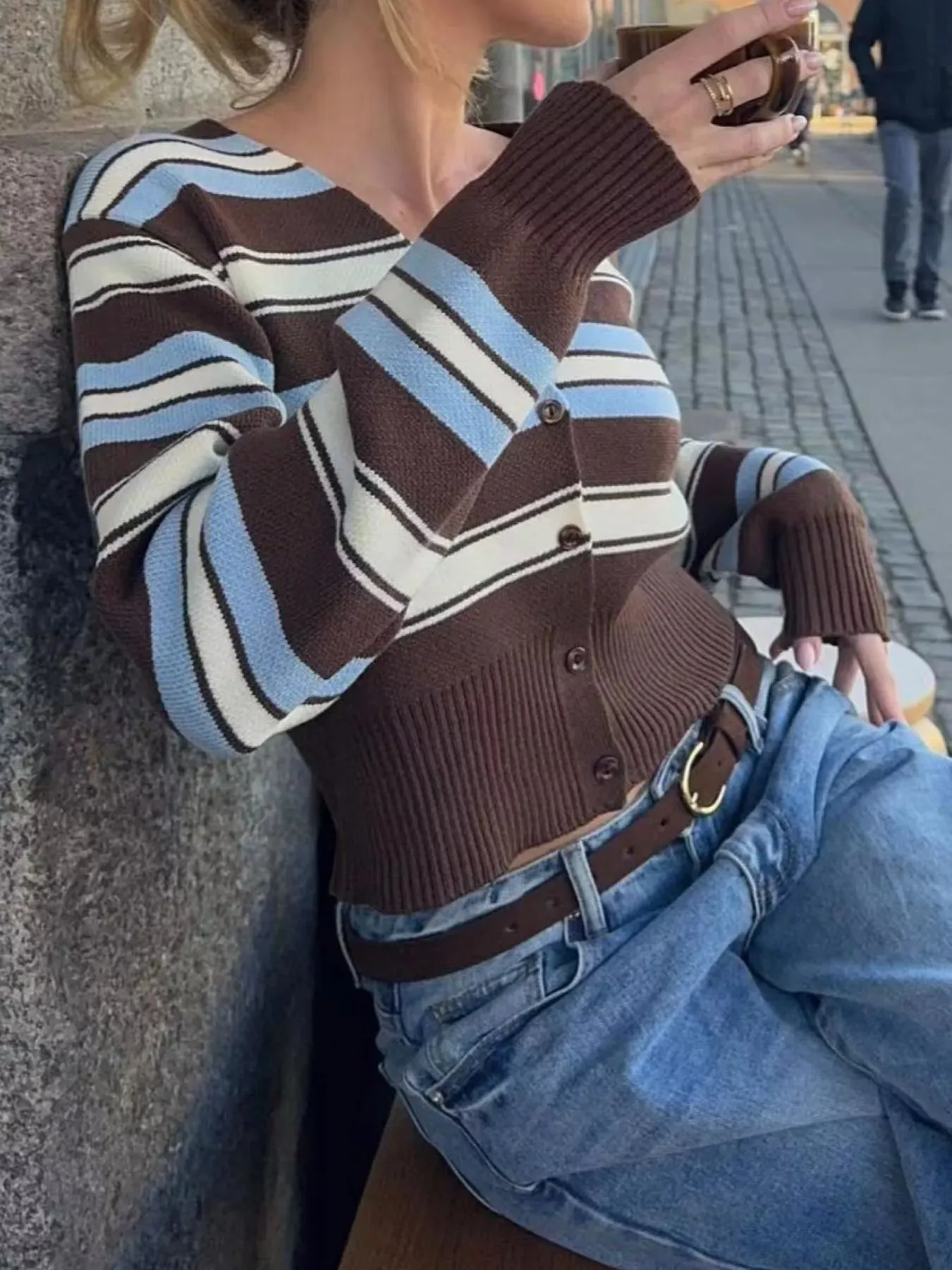 Striped Knit Cropped Cardigan sold by Charming Charlie product image thumbnail 3