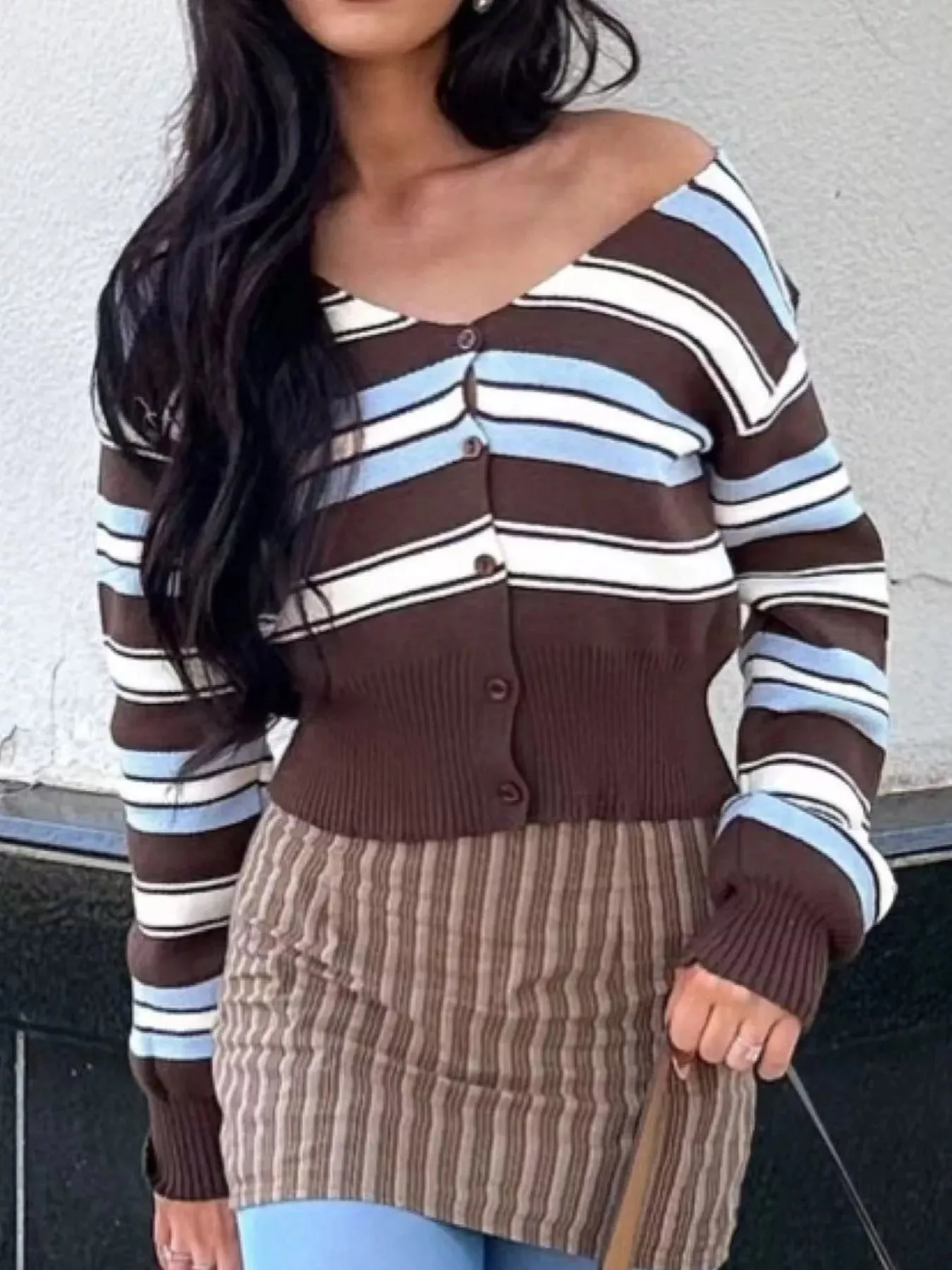 Striped Knit Cropped Cardigan sold by Charming Charlie product image thumbnail 4