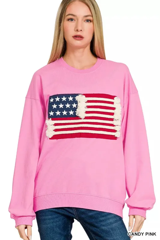 Zenana French Terry American Flag Pullover made by Trendsi