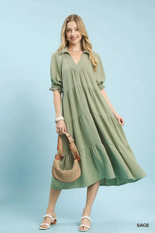 Umgee Solid Tiered Midi Dress sold by Charming Charlie