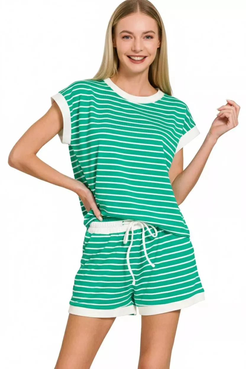 Zenana Stripe Contrast Trim Top & Shorts Set sold by Charming Charlie product image thumbnail 3
