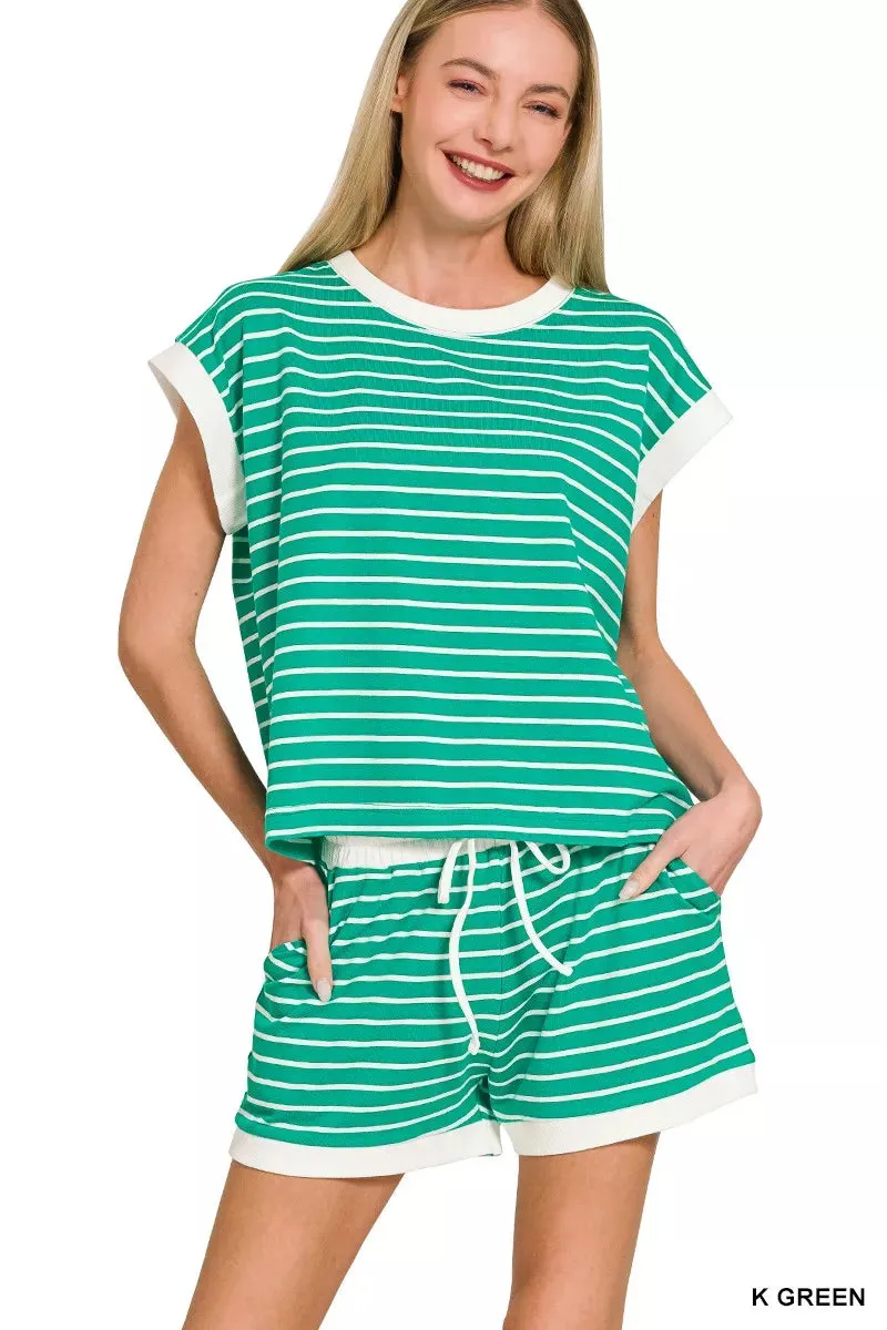 Zenana Stripe Contrast Trim Top & Shorts Set sold by Charming Charlie