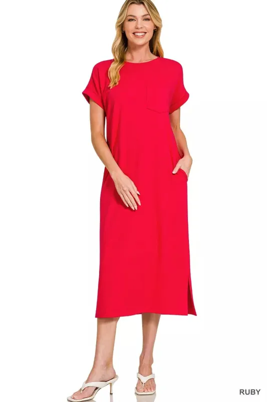 Zenana Round Neck Short Sleeve Midi Dress sold by Charming Charlie