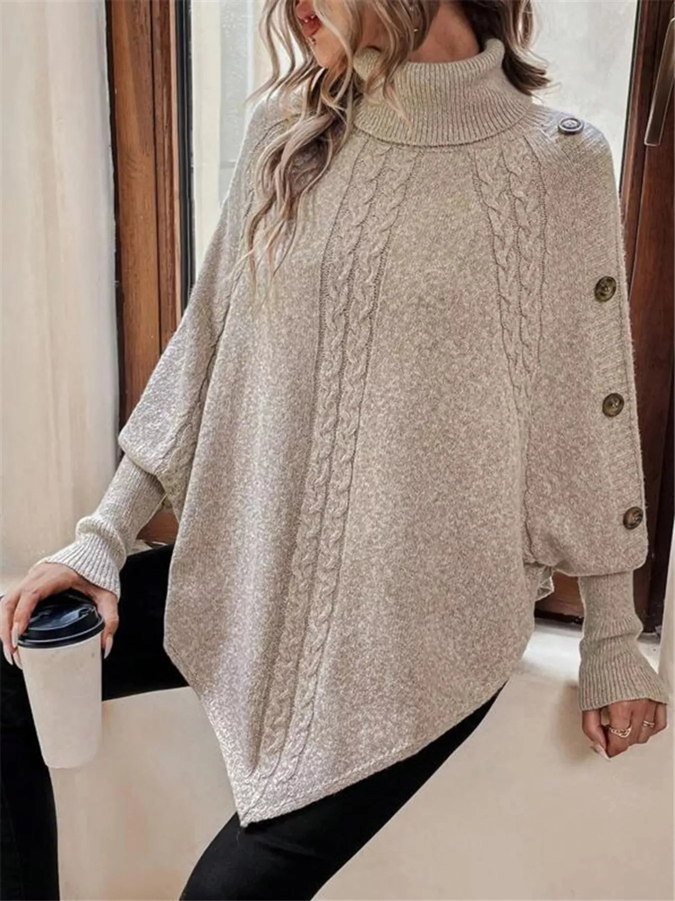 Cable Knit Turtleneck Cape Sweater sold by Charming Charlie product image thumbnail 5