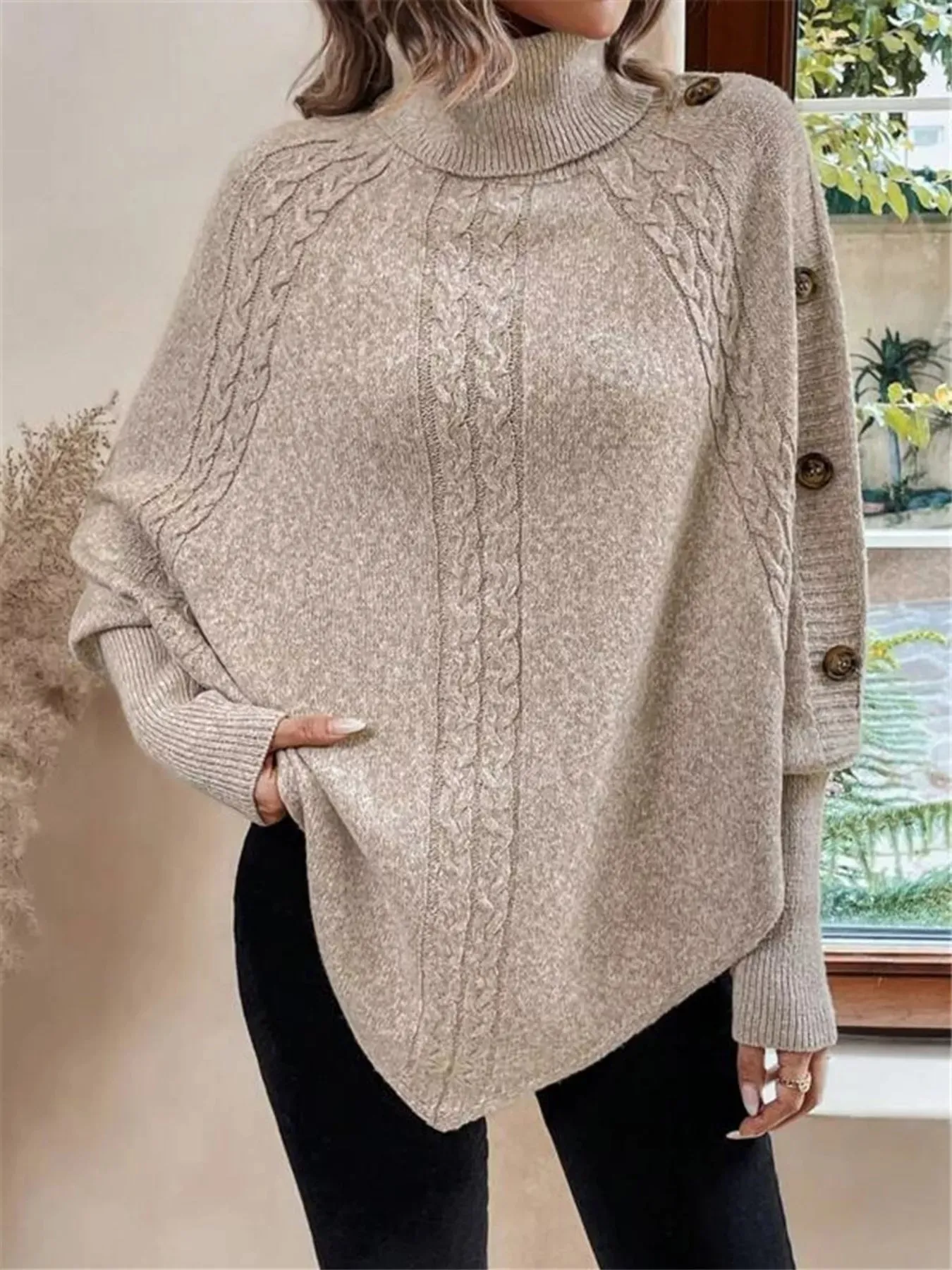 Cable Knit Turtleneck Cape Sweater sold by Charming Charlie product image thumbnail 2