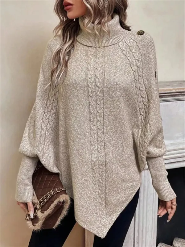 Cable Knit Turtleneck Cape Sweater made by Trendsi