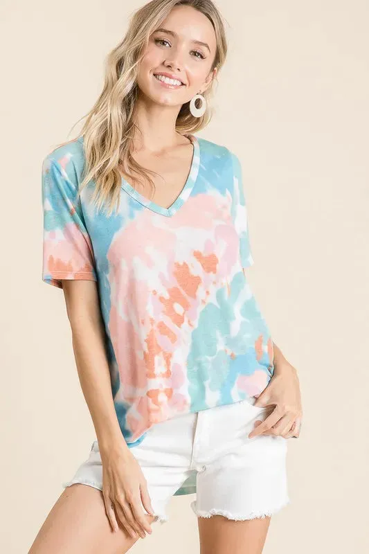 BiBi Circular Tie Dye Print V Neck Top sold by Charming Charlie