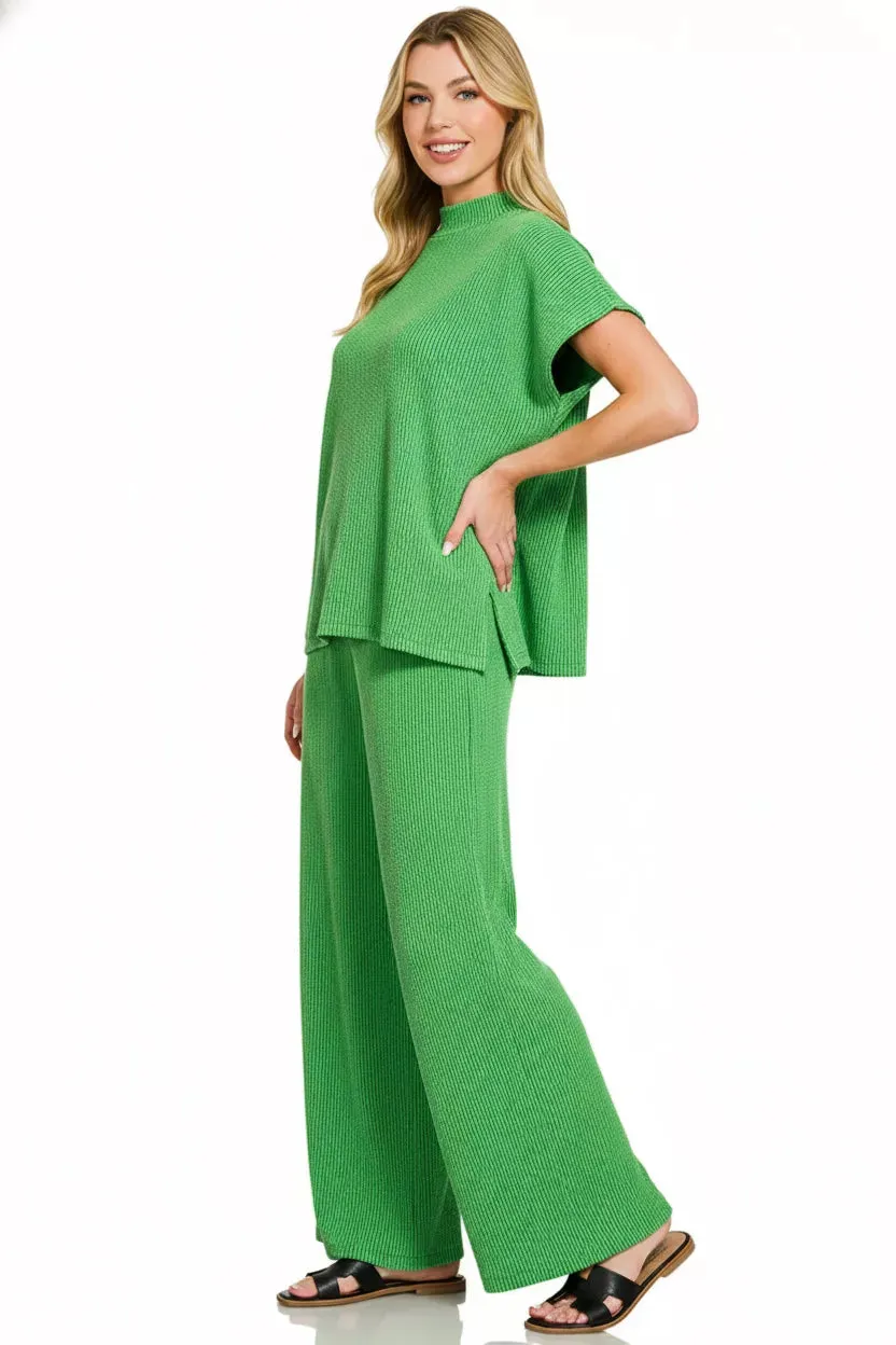 Zenana Raised Rib Short Sleeve Tee & Pants Set sold by Charming Charlie product image thumbnail 3