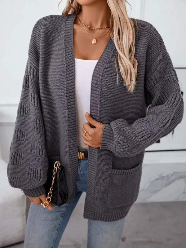Textured Knit Open Front Cardigan made by Trendsi