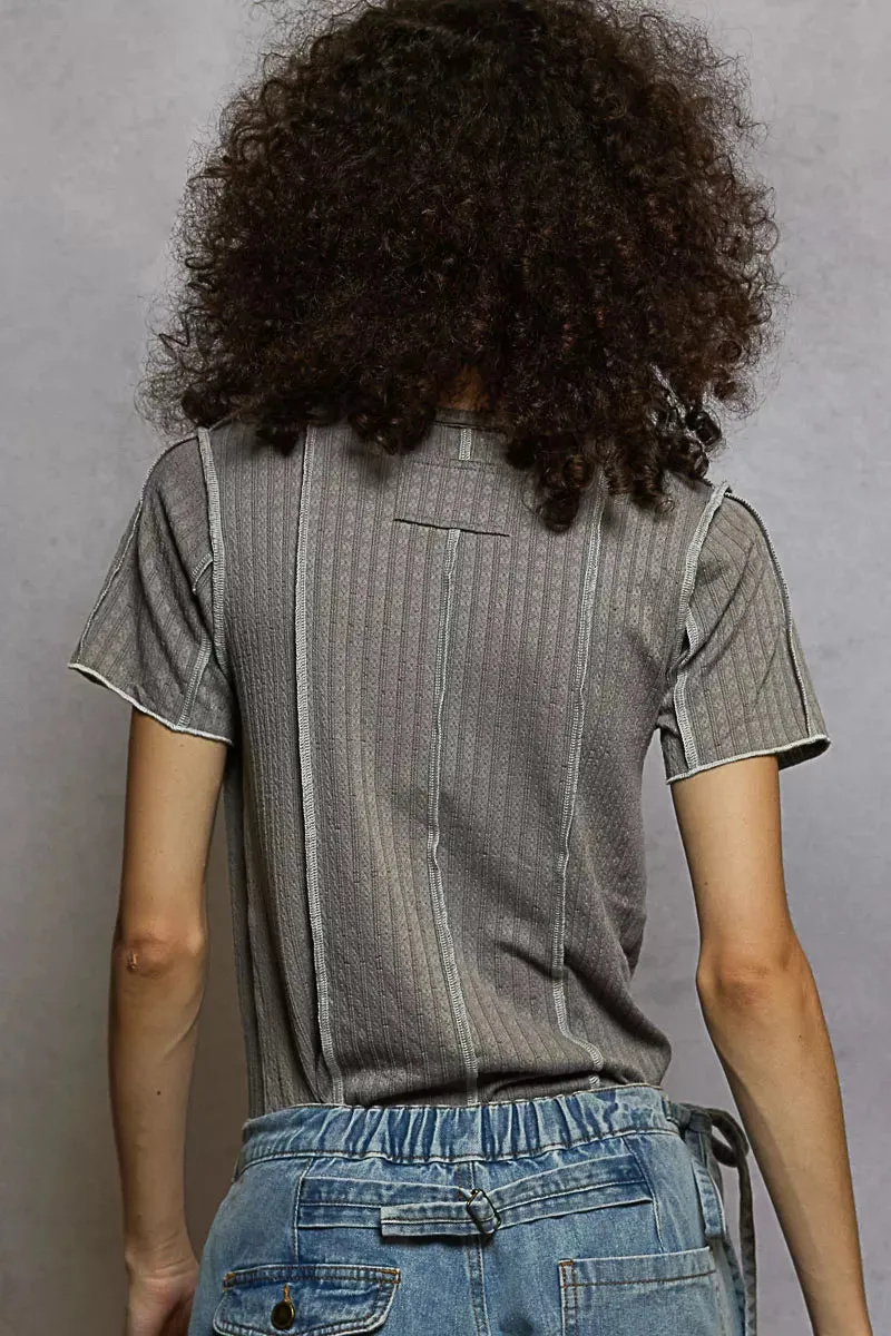 POL V-Neck Short Sleeve Top with Stitch Seam Detail sold by Charming Charlie product image thumbnail 5