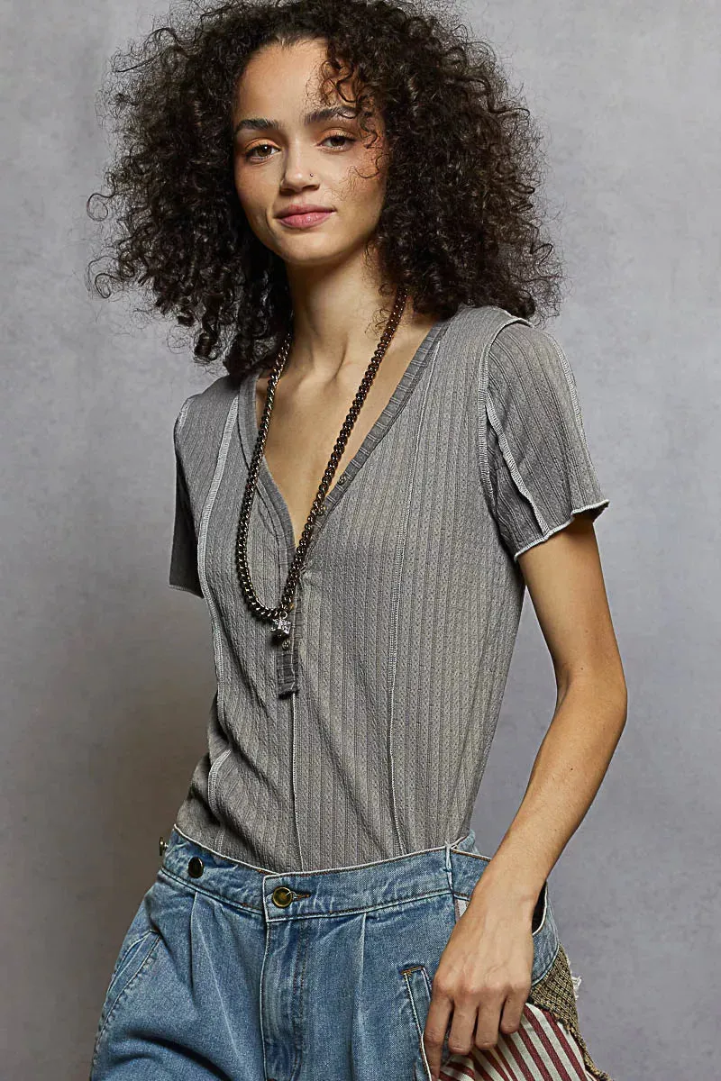 POL V-Neck Short Sleeve Top with Stitch Seam Detail sold by Charming Charlie product image thumbnail 3