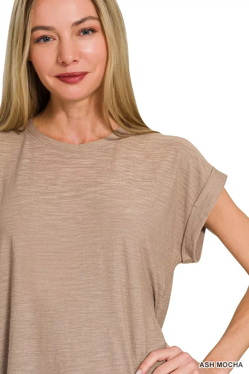 Zenana Slub Cuffed Sleeve Tee sold by Charming Charlie product image thumbnail 4