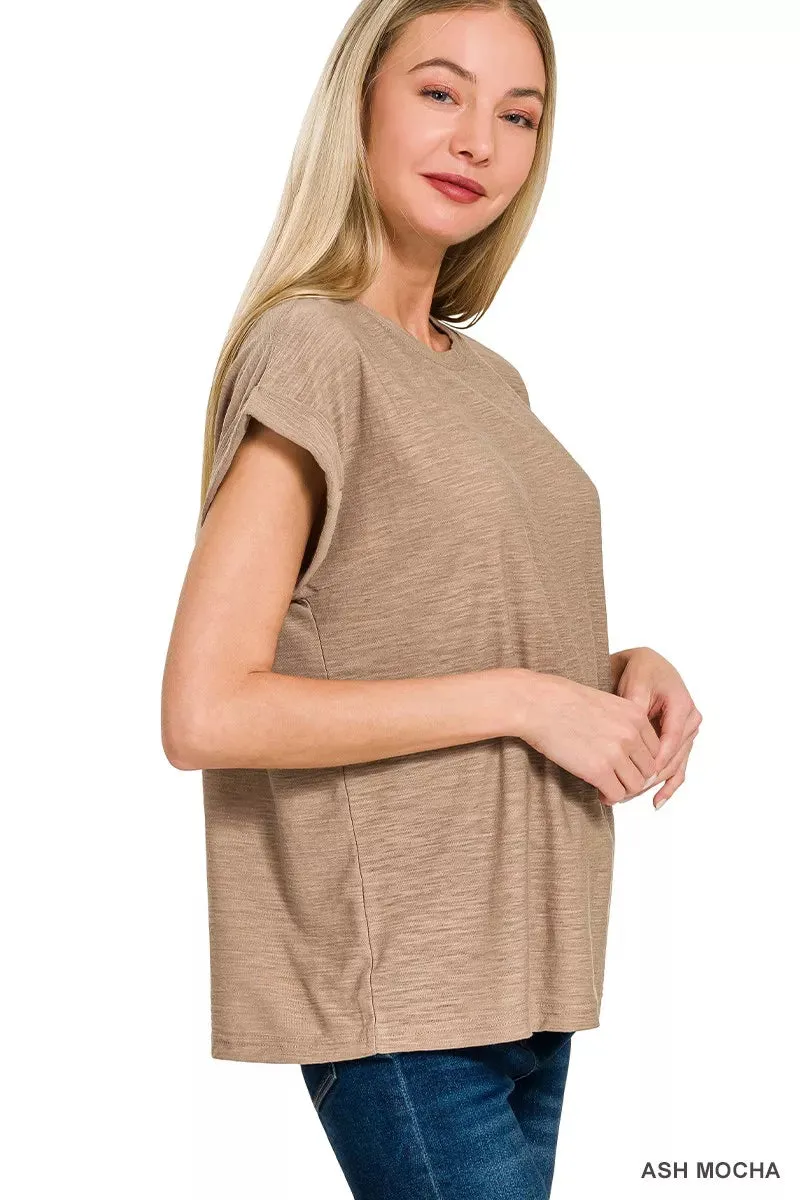 Zenana Slub Cuffed Sleeve Tee sold by Charming Charlie product image thumbnail 2