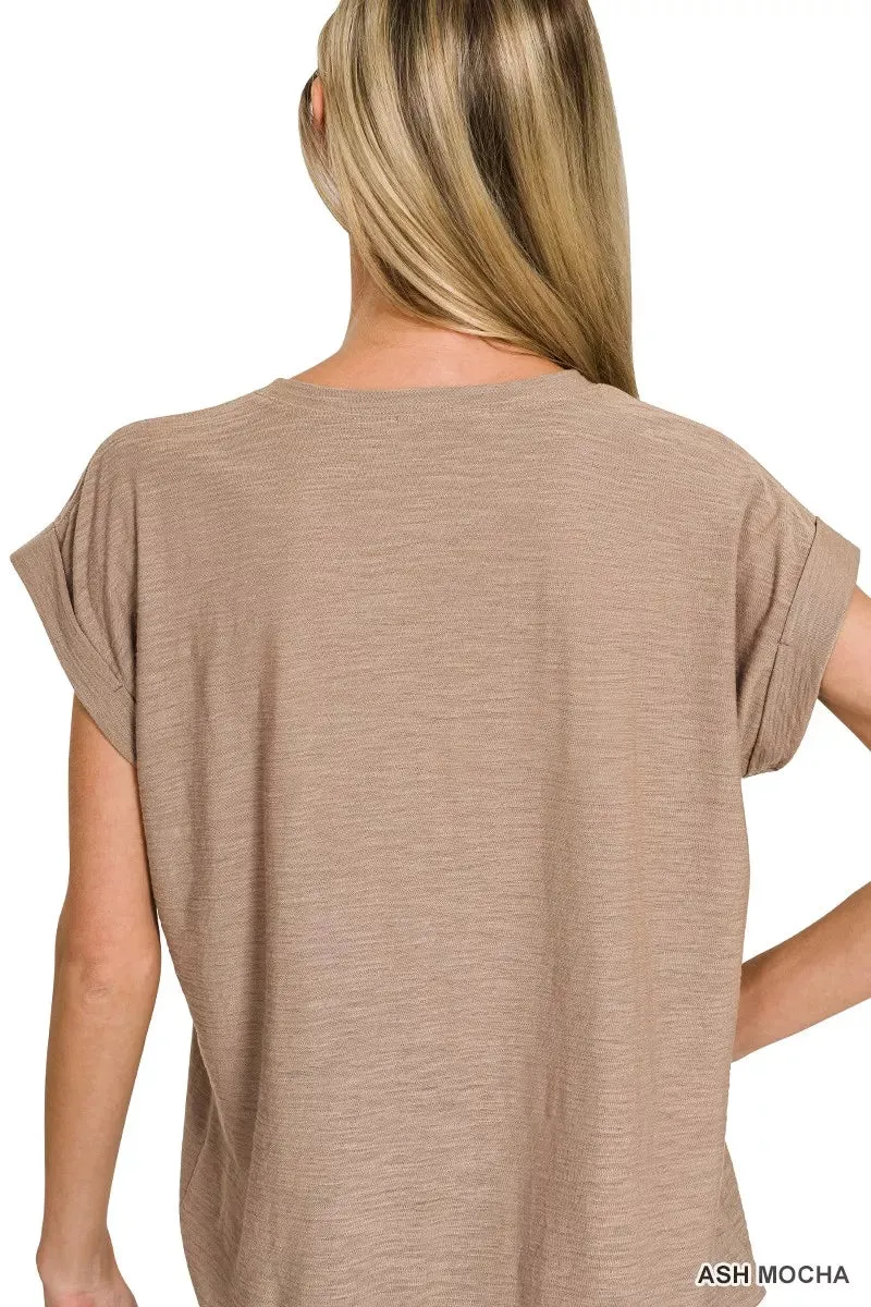 Zenana Slub Cuffed Sleeve Tee sold by Charming Charlie product image thumbnail 3