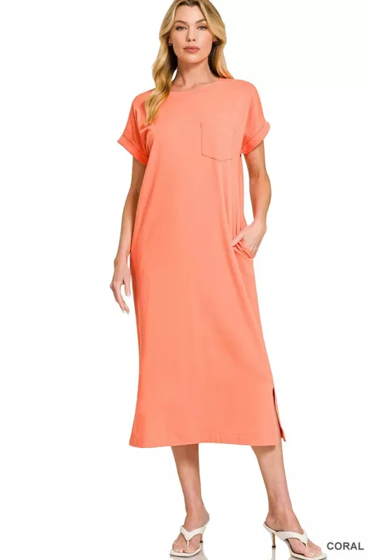 Zenana Round Neck Short Sleeve Midi Dress sold by Charming Charlie