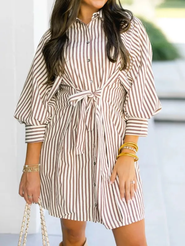 Striped Tie Waist Shirt Dress sold by Charming Charlie