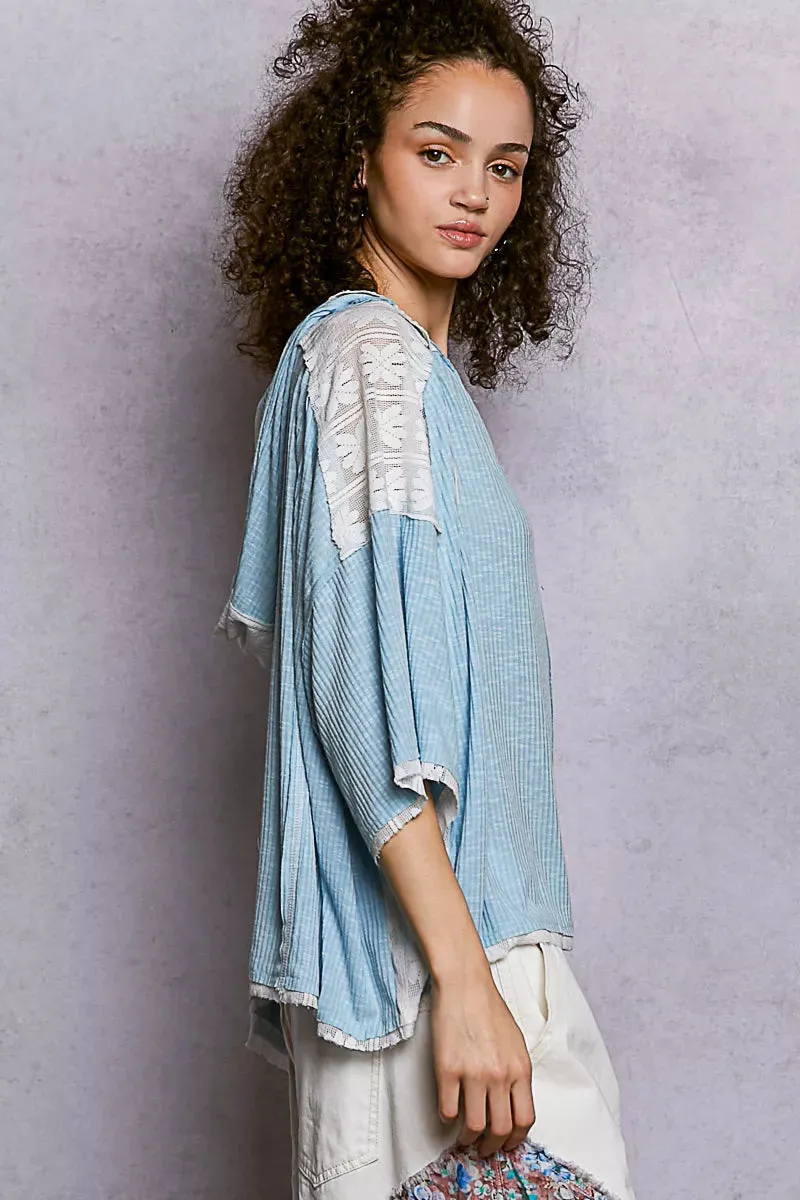 POL Short Sleeve Hoodie Top with Lace Detail sold by Charming Charlie product image thumbnail 3