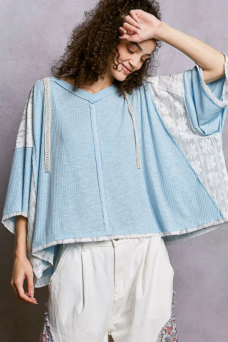 POL Short Sleeve Hoodie Top with Lace Detail sold by Charming Charlie product image thumbnail 2