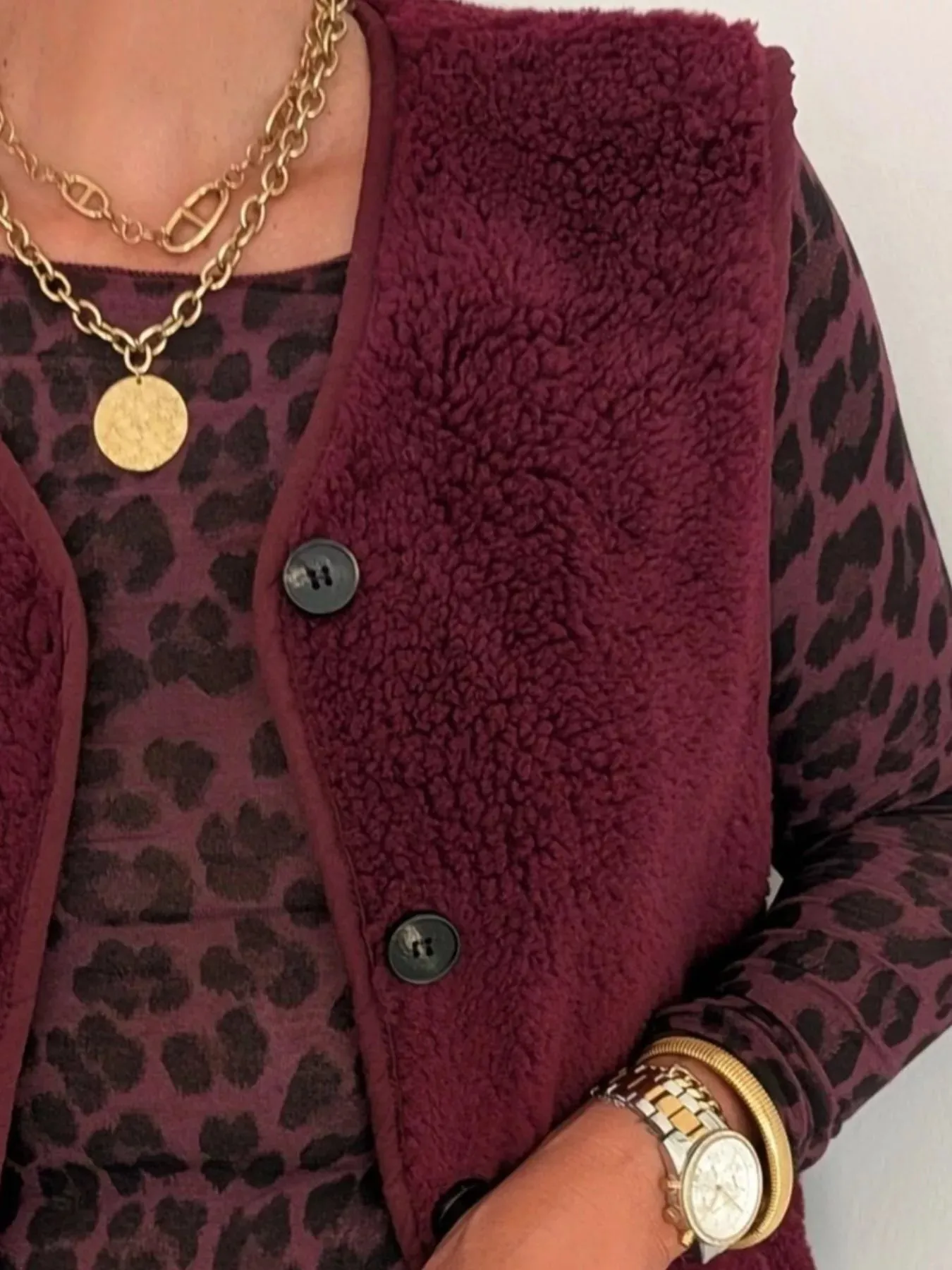 Fleece Button-Down Vest Coat sold by Charming Charlie product image thumbnail 3